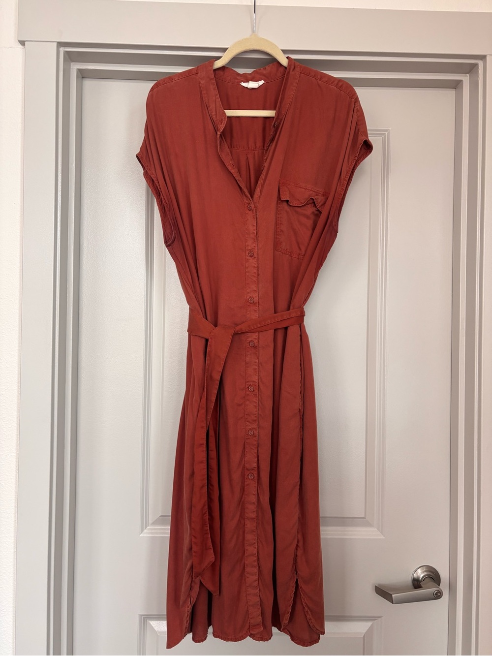 Caslon Rust Button-Front Belted Shirt Dress
